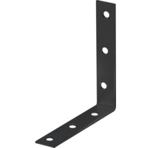Schwarzer L-Winkelverbinder aus Metall mit sechs vorgebohrten Löchern für stabile Eckverbindungen.
