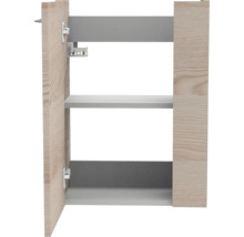 Küchenschrank-Korpus mit zwei Ebenen, Holzoptik in Eiche und graue Details.