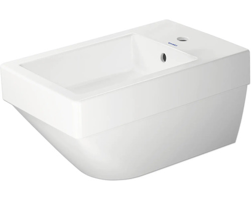 Duravit Waschtisch aus Keramik, rechteckig, mit einem Hahnloch für Armaturen.