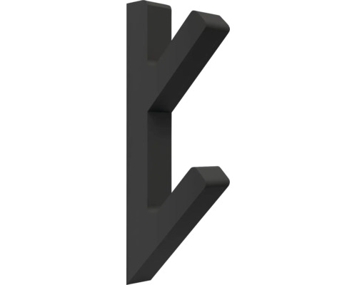 Moderner Wandhaken aus Metall mit zwei Haken in Schwarz matt.