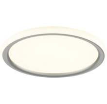 Runde LED Deckenleuchte in flachem Design mit grauem Rahmen und weißer Leuchtfläche.