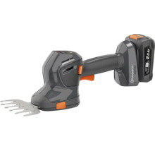 Husqvarna Aspire S20 Akku-Grasschere inklusive 18 Volt 2,0 Amperestunden Akku, Handgerät mit Metallschneide und orangefarbenen Elementen.