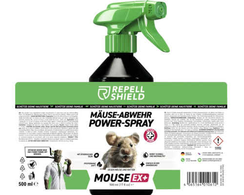 Repell Shield Mäuse-Abwehr Power-Spray, 500 Milliliter, Spray gegen Mäuse und Ratten, mit ätherischen Ölen und Pfefferminzduft.