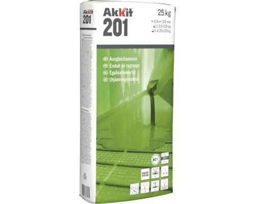 Akkit 201 Ausgleichsmasse, 25 Kilogramm, für ebene Böden, sehr emissionsarm.
