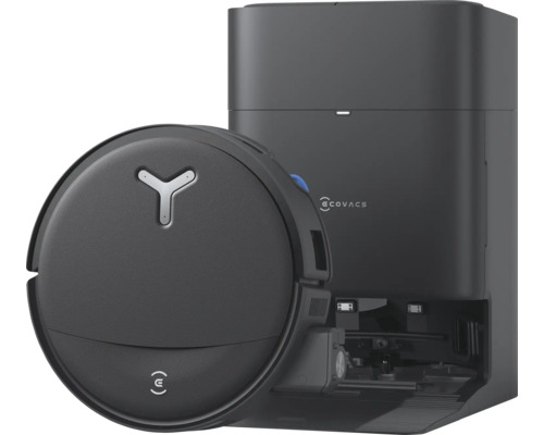 Ecovacs Saugroboter mit automatischer Absaugstation in Schwarz.