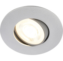 Runder LED Einbaustrahler in Metalloptik, schwenkbar zur Deckenbeleuchtung.