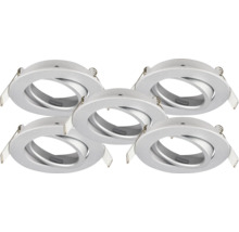 Set aus fünf runden Einbaustrahlern aus Metall mit schwenkbarem Ring zur Deckeneinbauleuchte