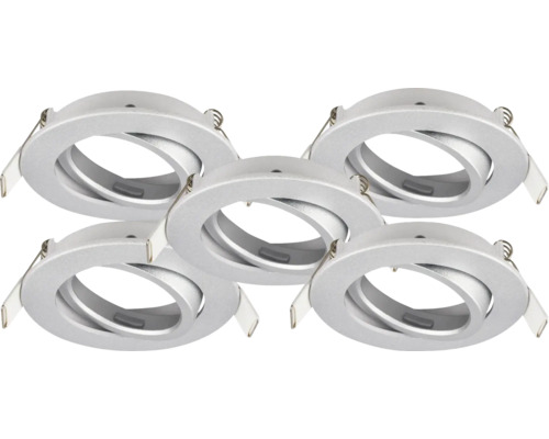Set aus fünf runden Einbaustrahlern aus Metall mit schwenkbarem Ring zur Deckeneinbauleuchte