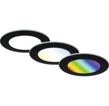 Set aus drei runden LED Einbaustrahlern mit Rahmen in moderner Optik zur Deckenbeleuchtung.