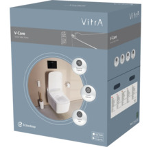 VitrA V-Care Smart Toilet Prime Verpackung mit Abbildung der Toilette, VitrA Logo und Symbolen für Hygiene, Smart Funktionen und mobile Anwendung.