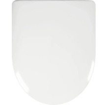 Weißer Toilettensitz in klassischer ovaler Form.