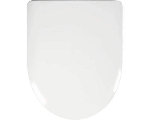 Weißer Toilettensitz in klassischer ovaler Form.