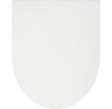 Weißer Toilettendeckel in D-Form aus Kunststoff.