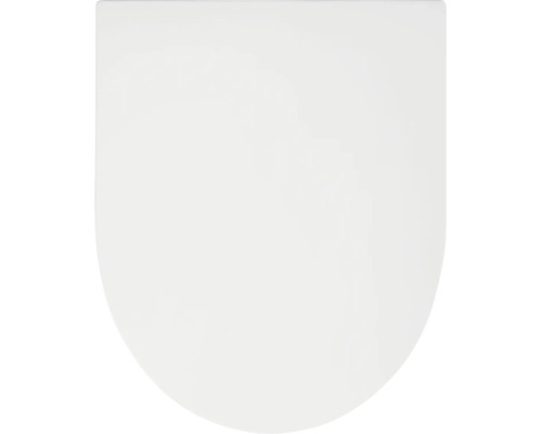 Weißer Toilettendeckel in D-Form aus Kunststoff.