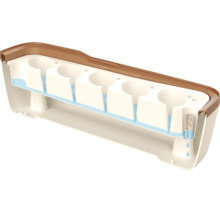 Schnittmodell eines Balkonkastens mit Bewässerungssystem, Wasserspeicher und Überlauffunktion.
