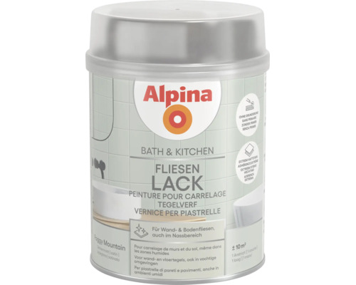 Alpina Bad- und Küchen-Fliesenlack, seidenmatt, Foggy Mountain, für Wand- und Bodenfliesen, ausreichend für circa 10 Quadratmeter.