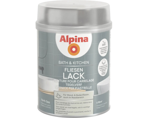 Alpina Bad und Küche Fliesenlack North Sea seidenmatt für Wand und Bodenfliesen, ohne Grundierung, haftstark, circa 10 Quadratmeter.