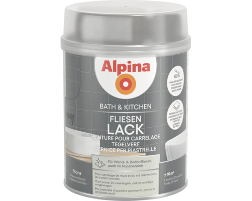 Alpina Bad und Küche Fliesenlack Stone seidenmatt für Wandfliesen und Bodenfliesen im Nassbereich.