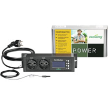 Romberg HortiSwitch Digitales Thermostat inklusive Zeitschaltuhr, zwei Steckdosen, digitales Display und Temperaturfühler.