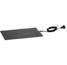 Schwarze rechteckige Heizmatte mit Netzkabel und Stecker.