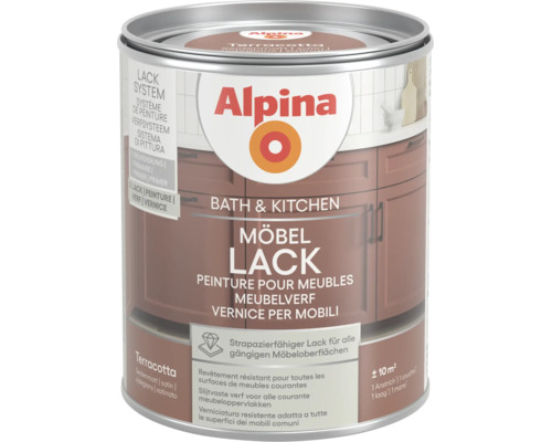 Alpina Möbellack für Bad und Küche, seidenmatt, Farbe Terracotta, Reichweite circa 10 Quadratmeter für einen Anstrich.