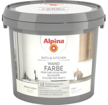 Alpina Wandfarbe Bath und Kitchen für Räume mit hoher Luftfeuchtigkeit, matt, Reichweite circa 20 Quadratmeter, White Cotton, Alpina Logo.