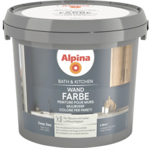 Alpina Bath und Kitchen Wandfarbe Deep Sea matt für Räume mit hoher Luftfeuchtigkeit, Reichweite circa 20 Quadratmeter.