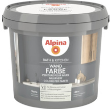 Alpina Wandfarbe Bath and Kitchen Stone matt für Räume mit hoher Luftfeuchtigkeit, Ergiebigkeit für circa 20 Quadratmeter.