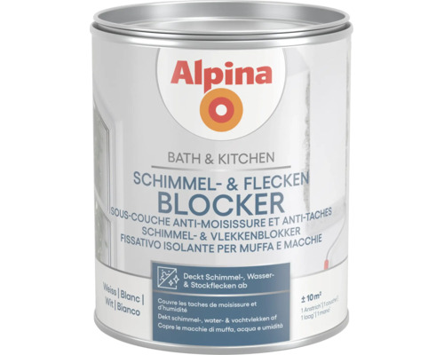 Alpina Bath und Kitchen Schimmel- und Flecken Blocker, weiße Grundierung für Bad und Küche, deckt Schimmel- und Wasserflecken ab.