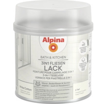 Alpina 3 in 1 Fliesenlack Bath und Kitchen für Wandfliesen und Bodenfliesen, seidenmatt, Farbton White Cotton.