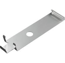 Montageklammer aus Metall mit zentralem Bohrloch und Haken an den Enden.