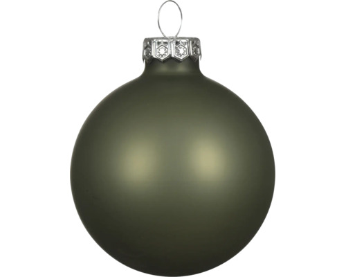 Matte grüne Weihnachtskugel aus Glas mit silberner Aufhängung.