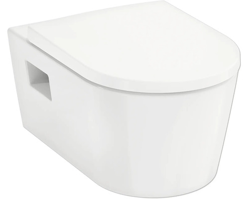 Wand-WC aus weißer Keramik inklusive WC-Sitz.