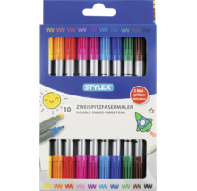 Stylex Zweispitzfasermaler Set mit 10 doppelseitigen Filzstiften, jeweils mit einer dicken und einer dünnen Malspitze.