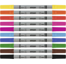 Stylex Doppel-Fasermaler Set mit 10 Stiften, jeder Stift besitzt eine dünne und eine dicke Spitze.