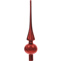 Rote Christbaumspitze aus Glas, glänzend, mit langer Spitze.
