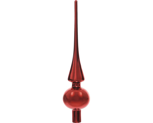 Rote Christbaumspitze aus Glas, glänzend, mit langer Spitze.