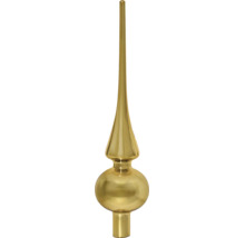 Christbaumspitze aus Glas in Gold, traditionelle Form mit langer Spitze.