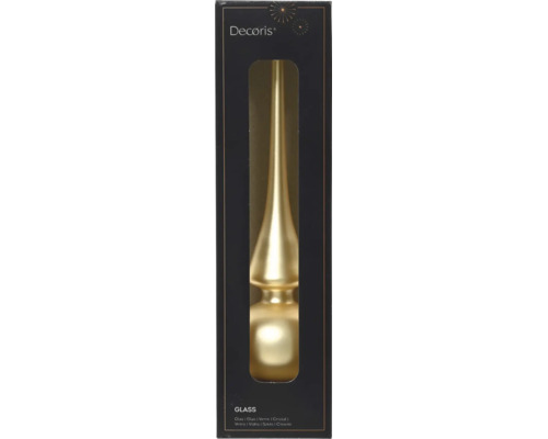 Weihnachtsbaumspitze aus Glas in Gold von Decoris in der Verpackung.