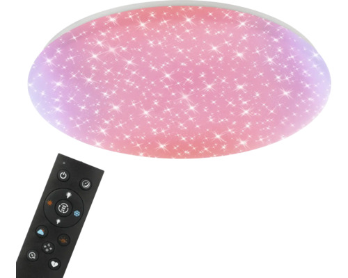 Runde LED-Deckenleuchte mit Sternenhimmel-Effekt und Fernbedienung.