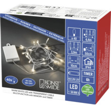 Konstsmide LED-Lichterkette für den Außenbereich, warmweiß, 40 Leuchtdioden, transparentes Kabel, Batteriebetrieb mit Zeitschaltuhr.