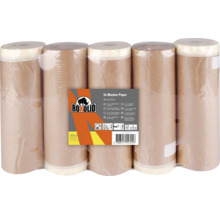 Roxolid Masker-Papier im 5er-Pack, Abdeckpapier mit integriertem Klebeband, 30 Zentimeter mal 25 Meter pro Rolle.