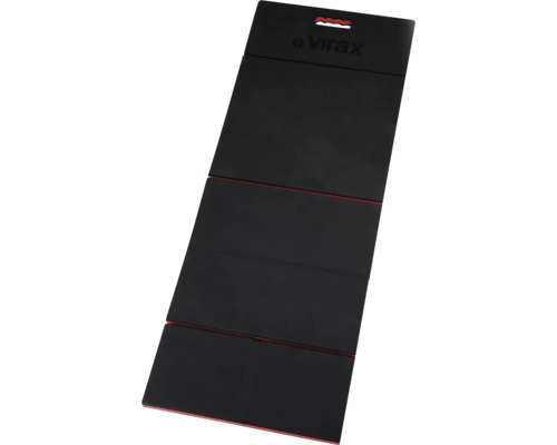 Zusammenklappbare Kniematte aus Schaumstoff von Virax mit Tragegriff in Schwarz und Rot, Virax Logo.