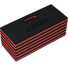 Knieschutzmatte aus mehrlagigem schwarz-rotem Schaumstoff mit Tragegriff und Virax Logo.
