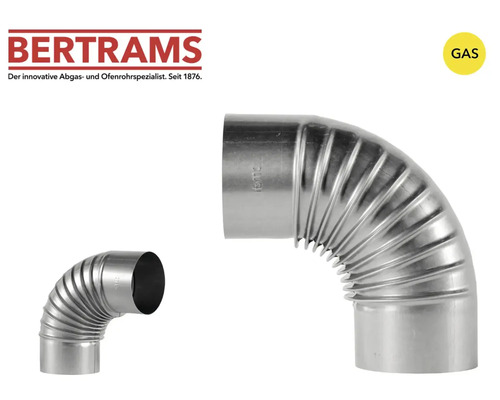 Bertrams Logo, 90 Grad Aluminium-Bogen für Gas-Abgasrohre in gerippter Ausführung.