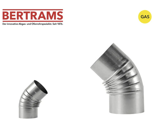 Bertrams Logo. Geeignet für Gas. Segmentierter Metallbogen für Gasabgasrohre.