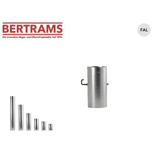 Bertrams Ofenrohr aus feueraluminiertem Stahlblech mit Drosselklappe in verschiedenen Längen. Bertrams Logo.