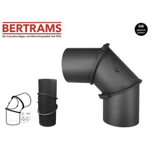 Bertrams Logo, verstellbares Ofenrohrknie von null bis neunzig Grad, zylindrisch, schwarz.