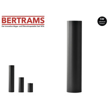 Bertrams Logo, zylindrisches Bertrams Ofenrohr in verschiedenen Längen, schwarz.