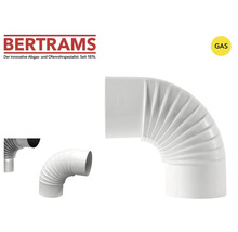 Bertrams Logo. Ofenrohrbogen für Gas, 90 Grad, geripptes Design. Geeignet für Gasanwendungen.